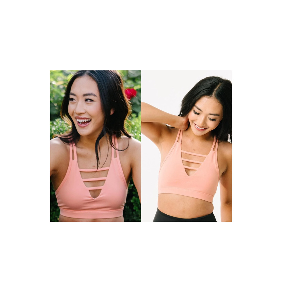 Zyia Size Medium Peach Grid Sports Bra Strappy Racerback